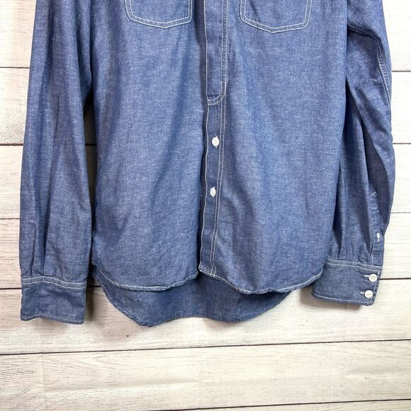 Burkman Bros Denim Chambray Long Sleeve Button Down Shirt Size M Linen Blend - Picture 3 of 9